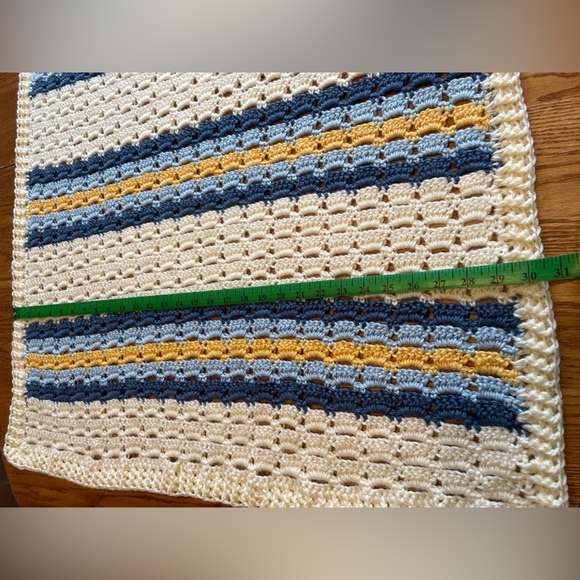Handmade Baby Blanket - Blue and Yellow Stripe - Picture 5 of 11